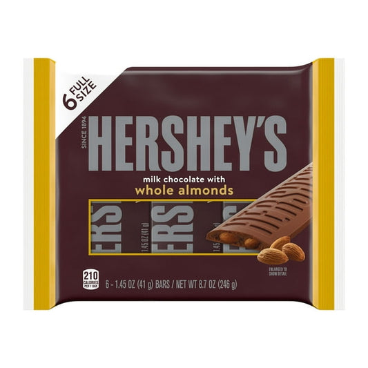 Hershey's Milk Chocolate with Whole Almond Full Size Bars 6ct.
