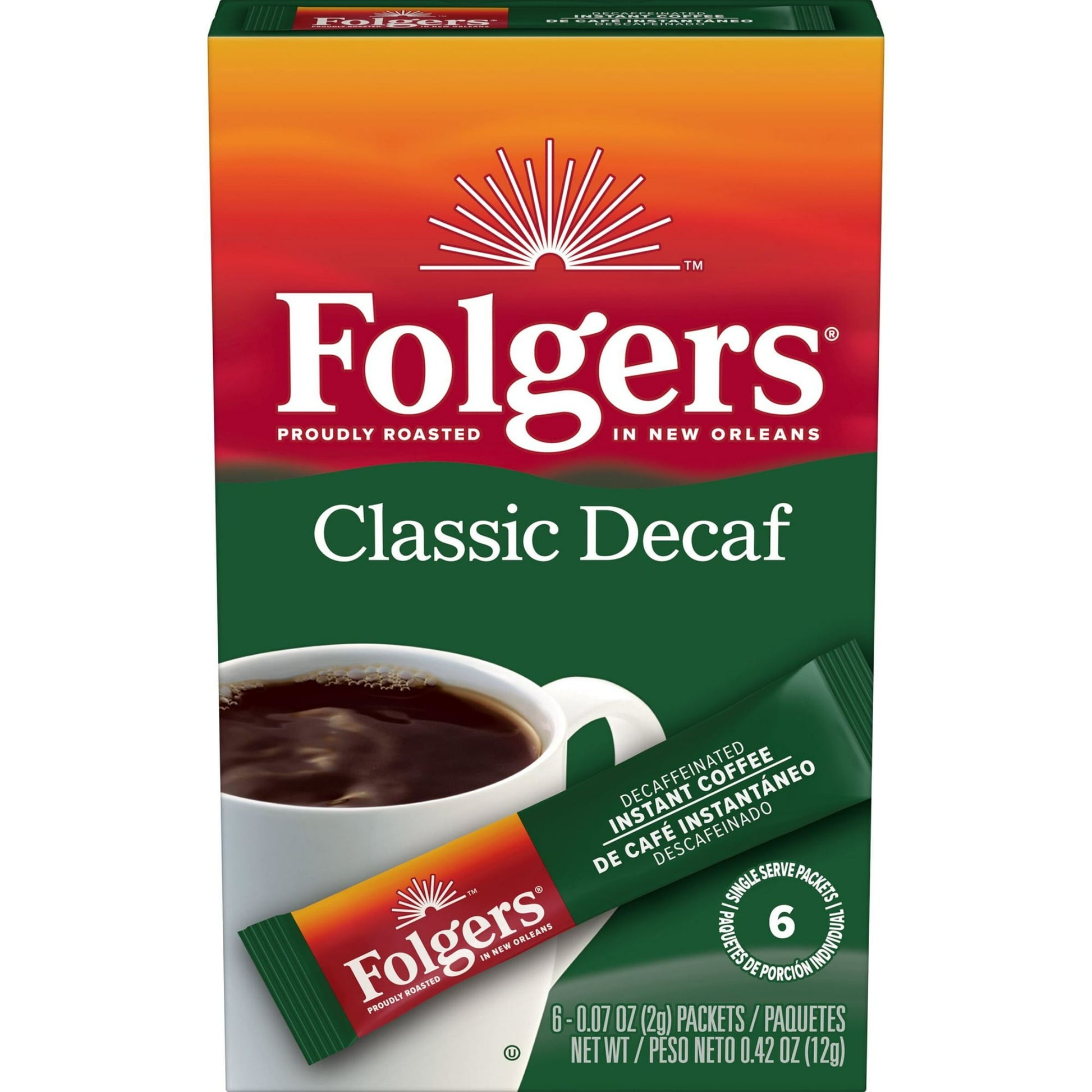 Folgers Classic Decaf Instant Coffee Crystals Packets