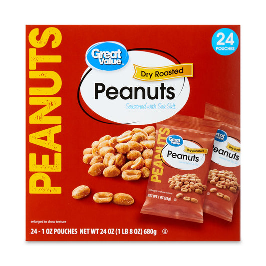 Great Value Dry Roasted Peanuts Seasoned with Sea Salt, 1 oz, 24 Count