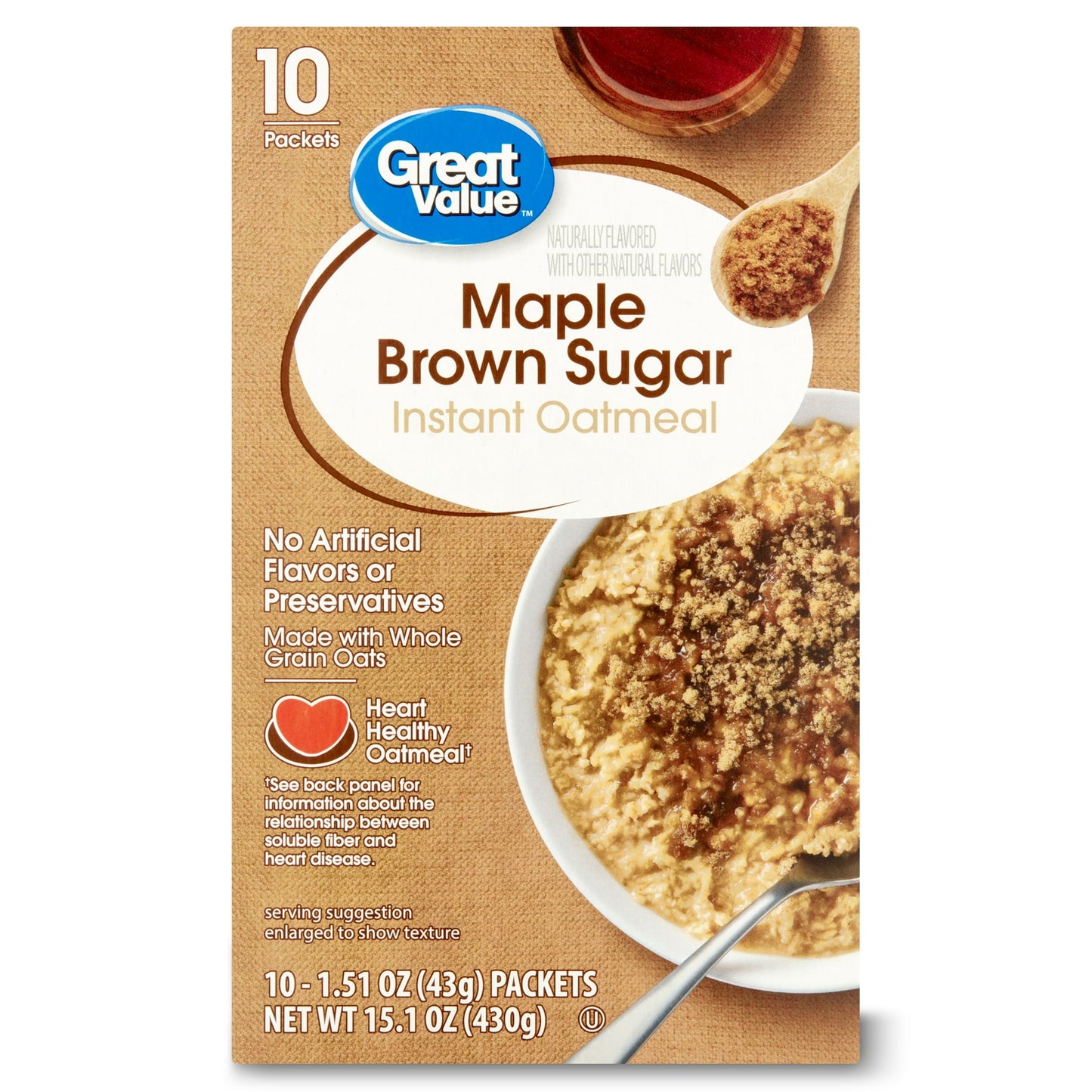 Great Value Maple & Brown Sugar Instant Oatmeal 10pk