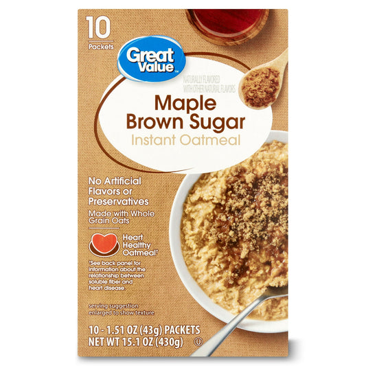 Great Value Maple & Brown Sugar Instant Oatmeal 10pk