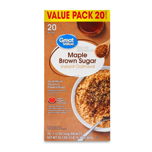 Great Value Maple & Brown Sugar Instant Oatmeal 20ct
