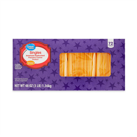 Great Value Singles American Pasteurized Prepared Cheese 72ct.