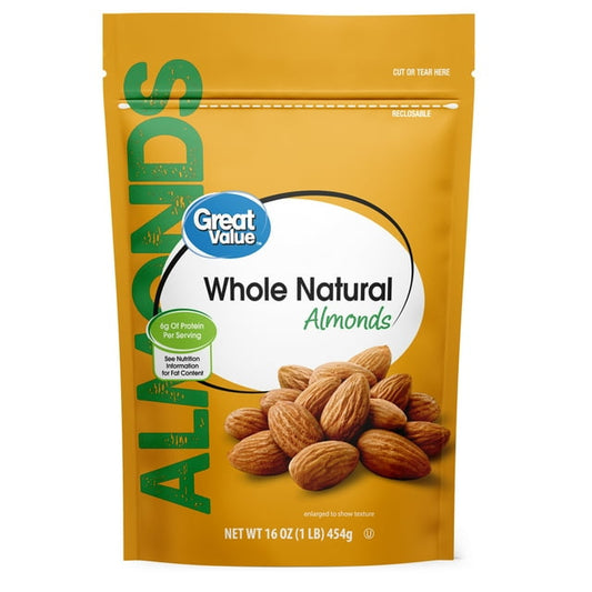 Great Value Whole Natural Almonds, 16 oz