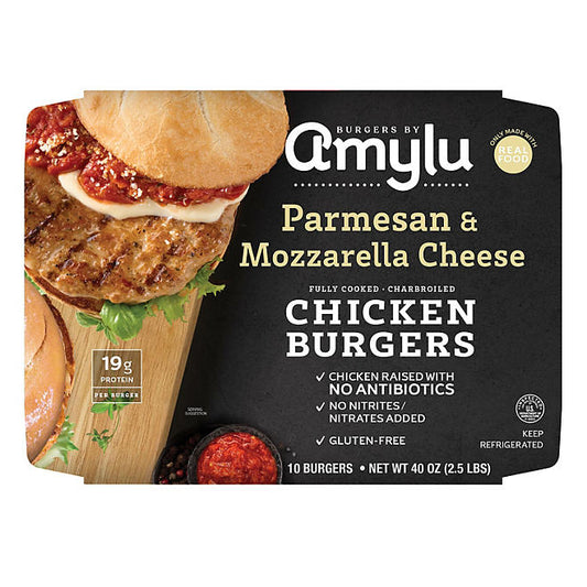 Amylu Parmesan and Mozzarella Cheese Chicken Burgers 10ct