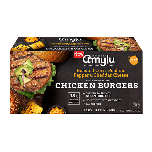 Amylu Cheddar Chicken Burgers, 8ct/4oz = 32oz