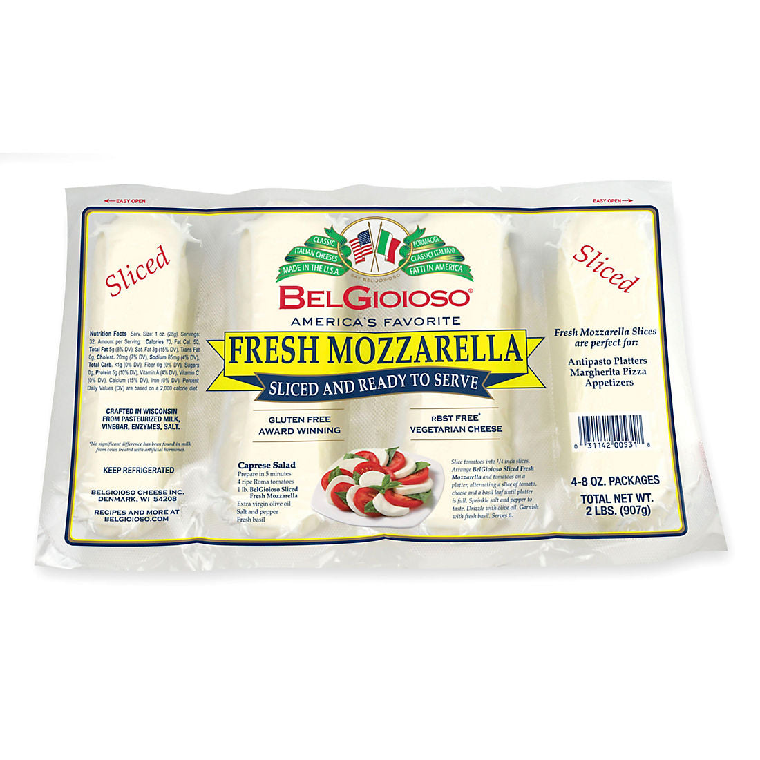 BelGioioso Fresh Sliced Mozzarella Cheese, 4pk
