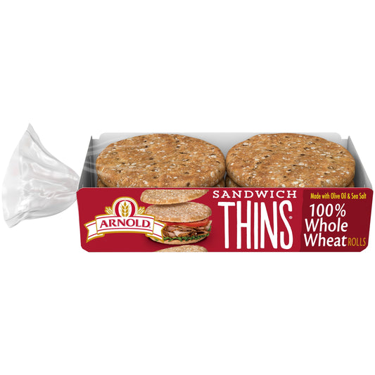Arnold 100% Whole Wheat Sandwich Thins, 6 Rolls