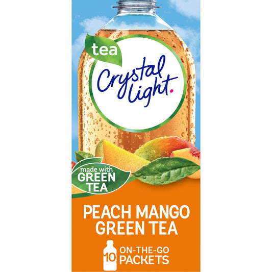Crystal Light Peach Mango Green Tea Sugar Free Drink Mix Singles, 10ct