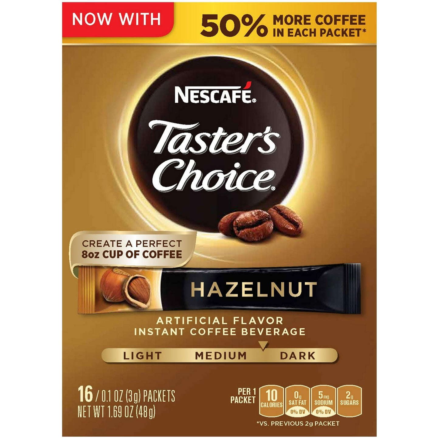 Nescaf? Taster's Choice, Hazelnut Medium Dark Roast Instant Coffee Packets, 16ct