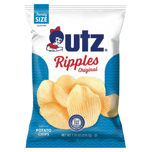 Utz Ripples Original Potato Chips, Gluten-Free, Family Size, 7.75 oz Bag