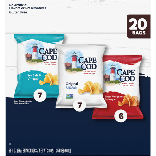 Cape Cod Potato Chips, Variety Pack, 1 oz Snack Bags, 20 Ct